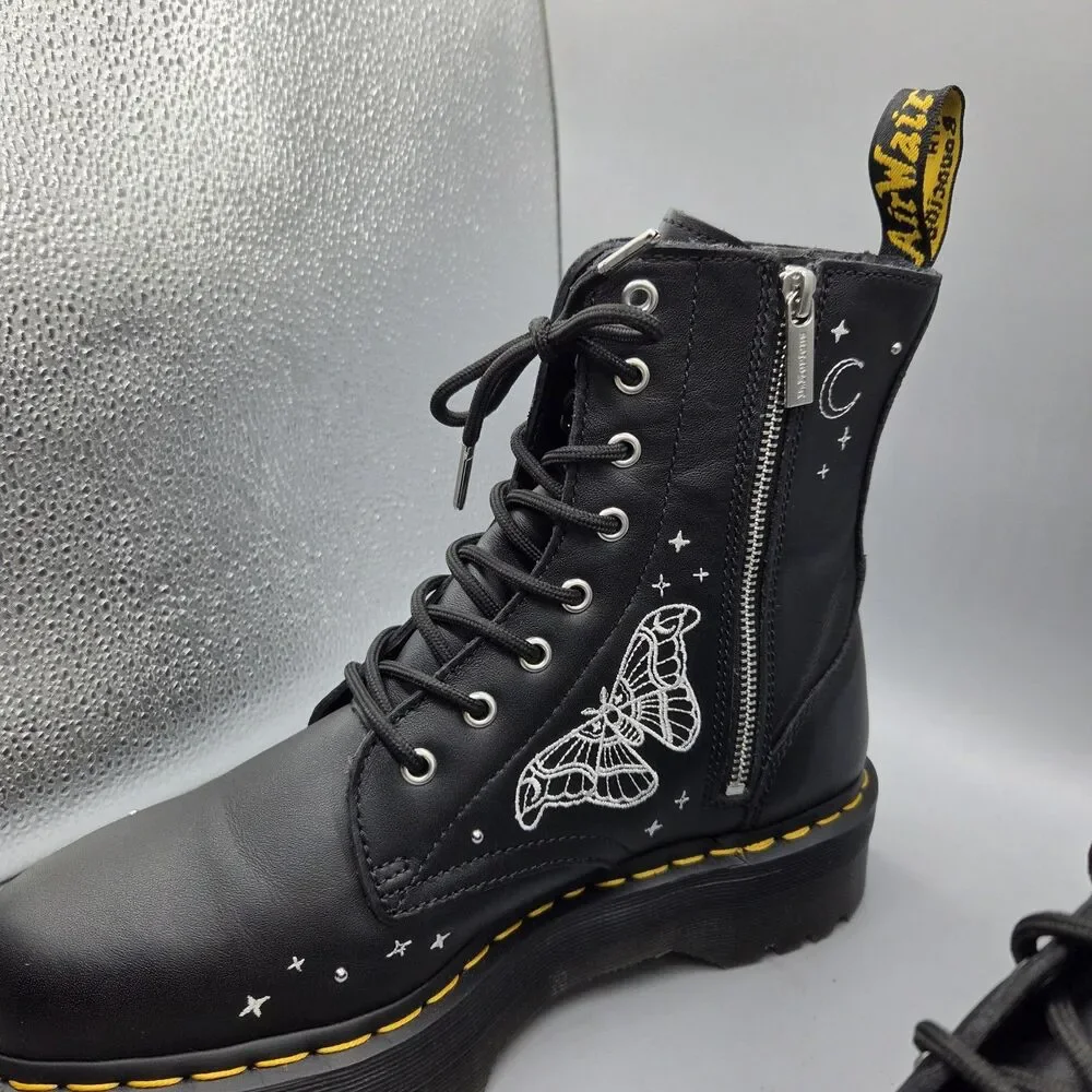 Dr. Martens Jadon Boots Celestial Moth Embroidered Platform Black Women's Sz 11